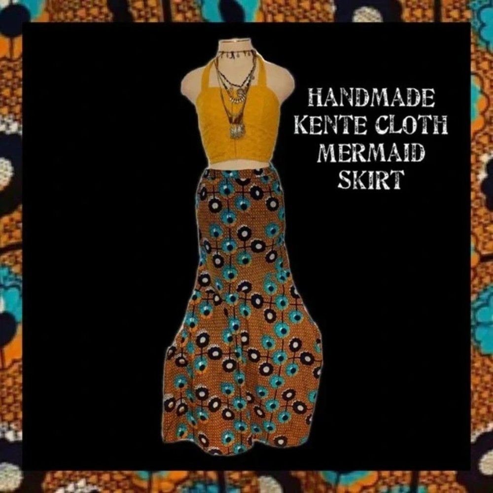 Handmade Tiered Kente Cloth Maxi Mermaid Skirt